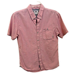 Vans Off The Wall Button Up Shirt Men Small Peach AOP Palm Trees